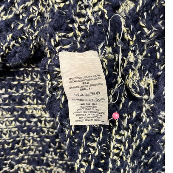 Free People Sweater Womens S High Low Open Knit V Neck Linen Cotton Blue Cream - Picture 6 of 15
